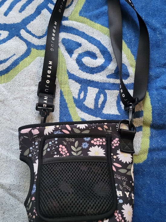 HydroJug Handbags - HydroJug Black Floral Crossbody/Sleeve Bag with Pink, White & Green Accents